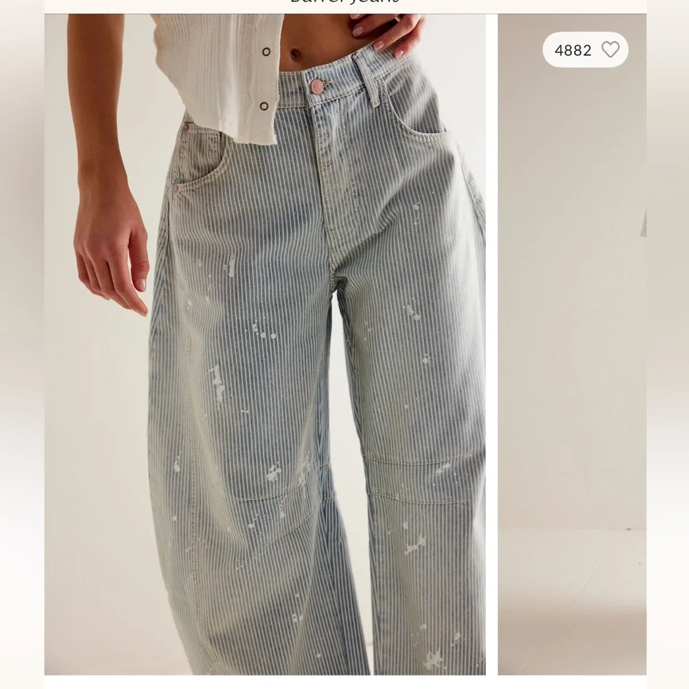 NWT Free people good luck mid rise stripe barrel jeans - Picture 3 of 7